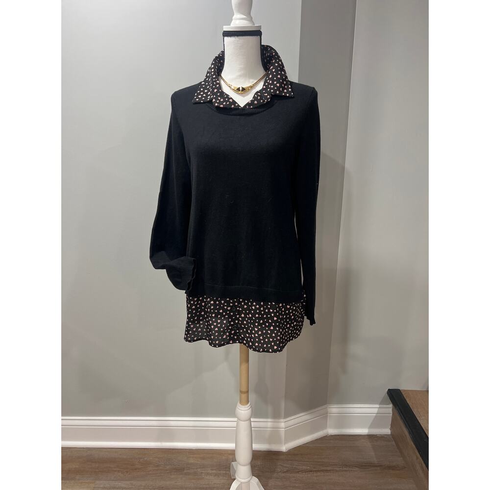 Adrianna Papell Shirt Tail Sweater M Black & Pink Hearts – Elegant & Soft Sale!!